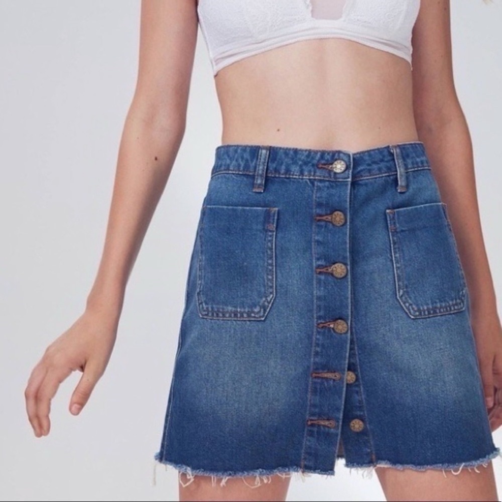 Urban Outfitters BDG Button Down Raw Hem Patch Pocket Denim Mini Skirt